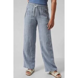 Athleta Cabo Linen Wide Leg Pants Blue Pull On Elastic Waist Resort Plus Size 18